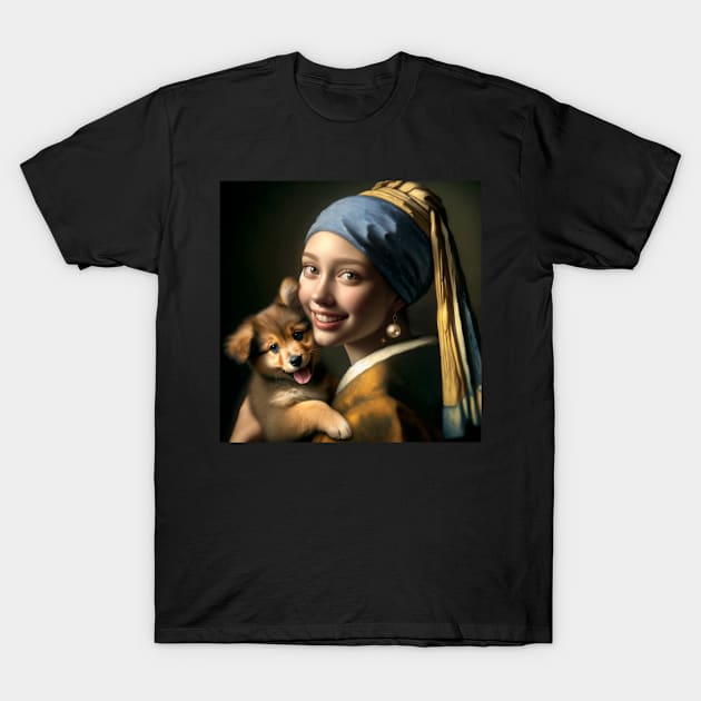 Puppy Love Pearls: National Puppy Day T-Shirt by Edd Paint Something